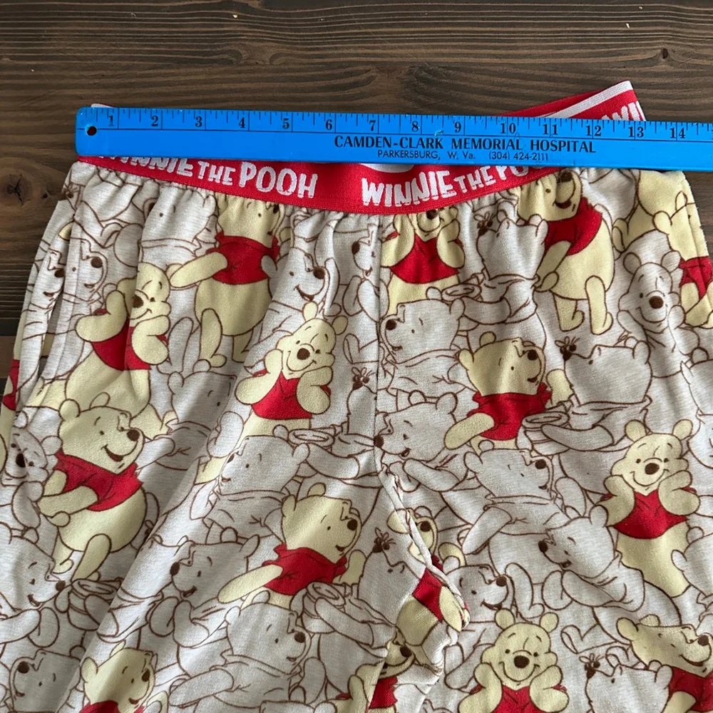 Womens Winnie the Pooh Pajama Pants S Cozy Cute Lounge Beige Red Disney - Picture 8 of 8